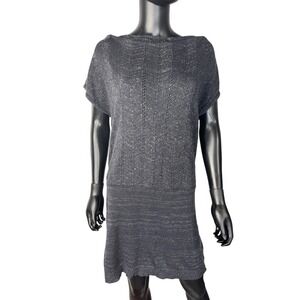 Vanity Dress, Gray Knit Short Sleeve Casual Dress S